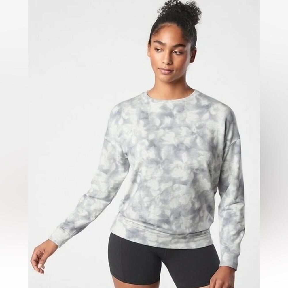 ATHLETA Women’s XL Studio To Street Print Sweatshirt Serene Grey Heather